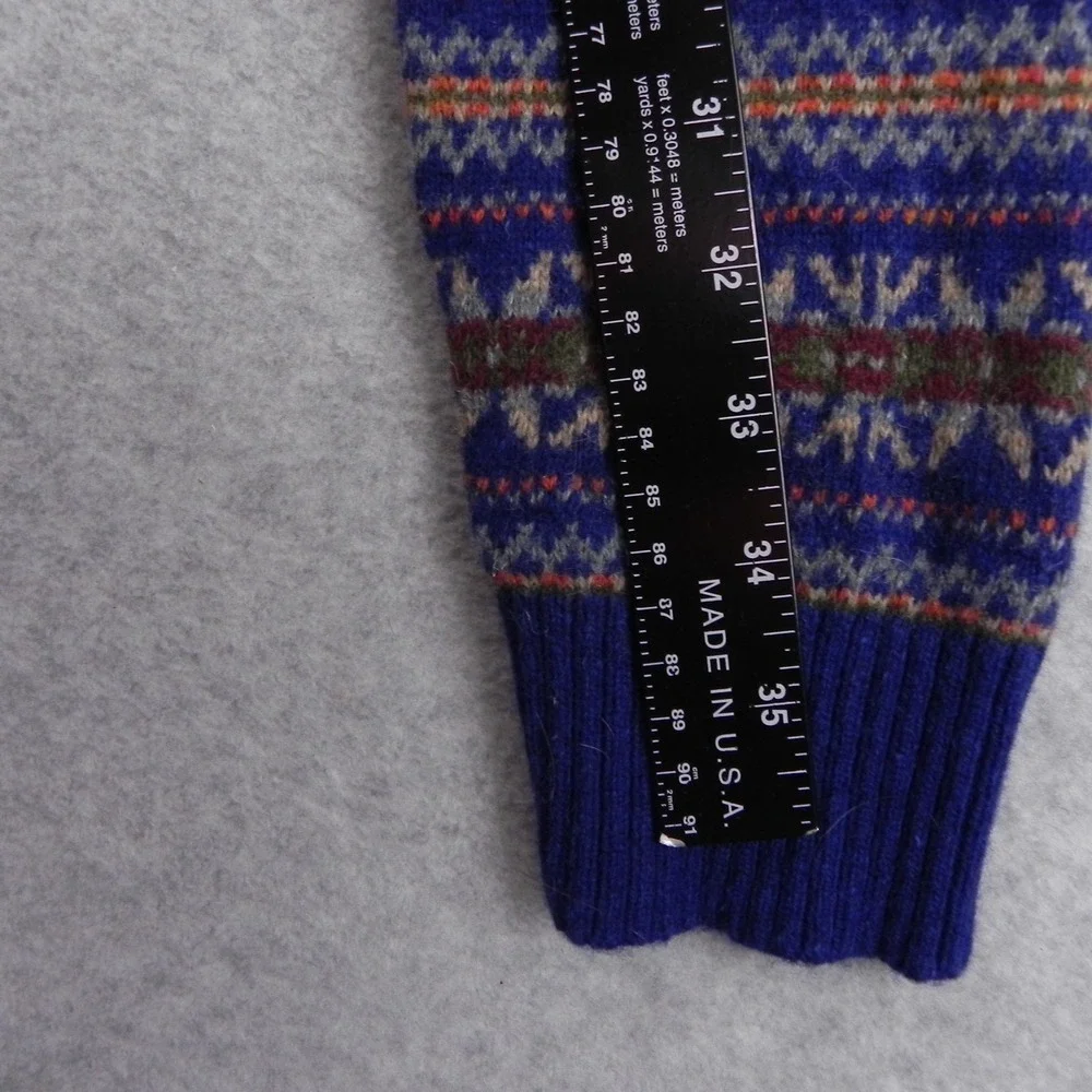 Lands End Sweater Mens Large Wool Blend Pullover Knit Blue Fair Isle Long Sleeve